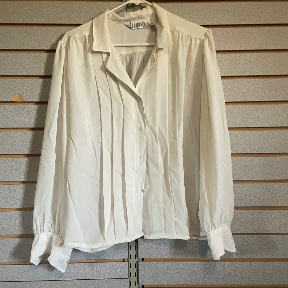 S&K Company Vintage Pleated Button Down‎ Blouse Long Sleeve Size 14
